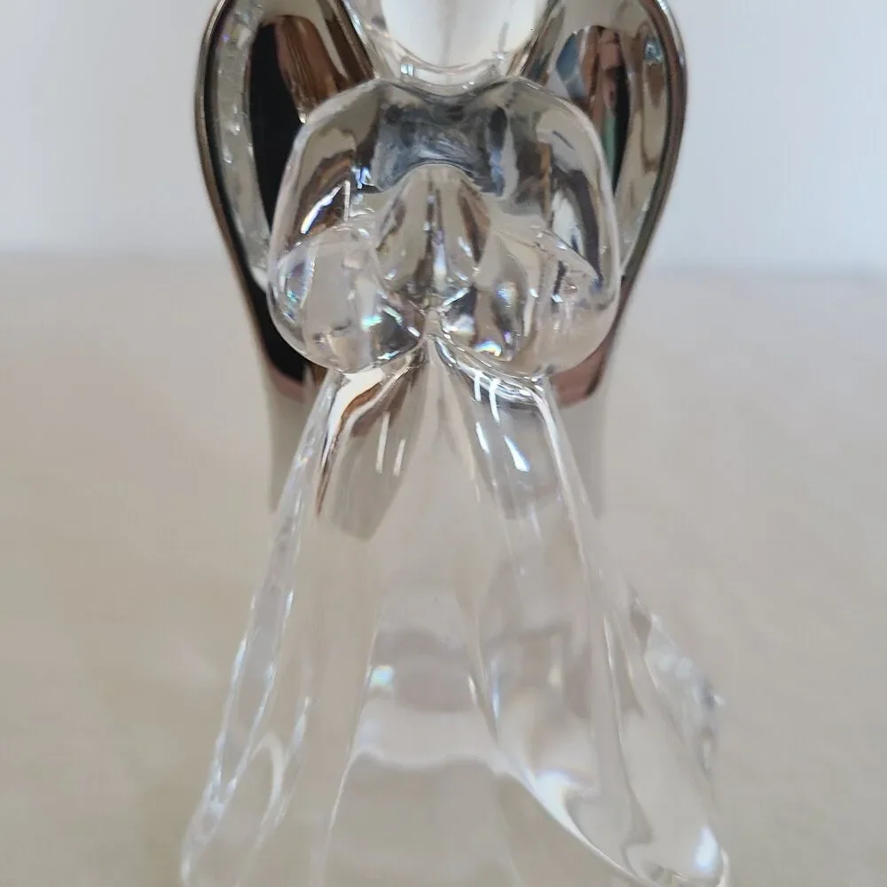 Vintage Clear Acrylic Praying Angel Ornament Silver Toned Wings Holiday Decor
